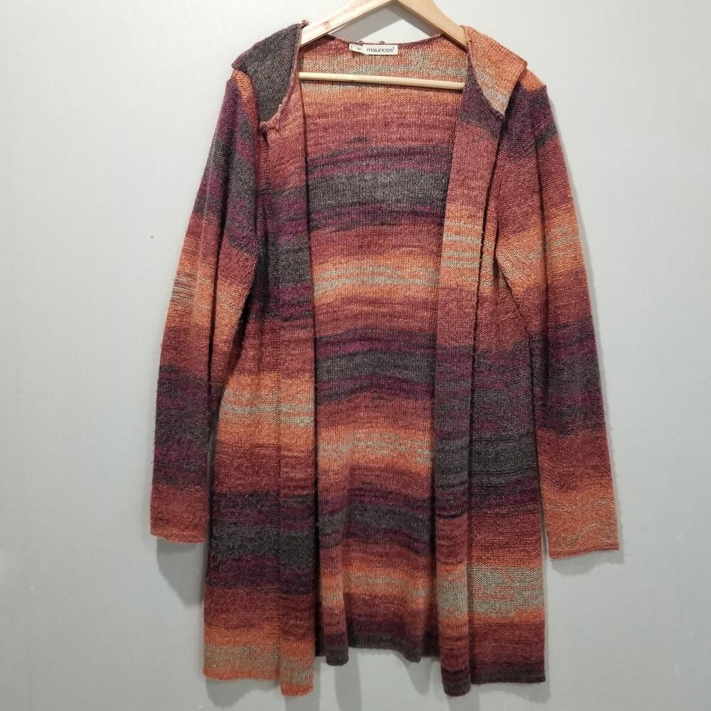 Maurices Cardigan Sweater Womens 1 Hooded Duster Long Open Knit Striped